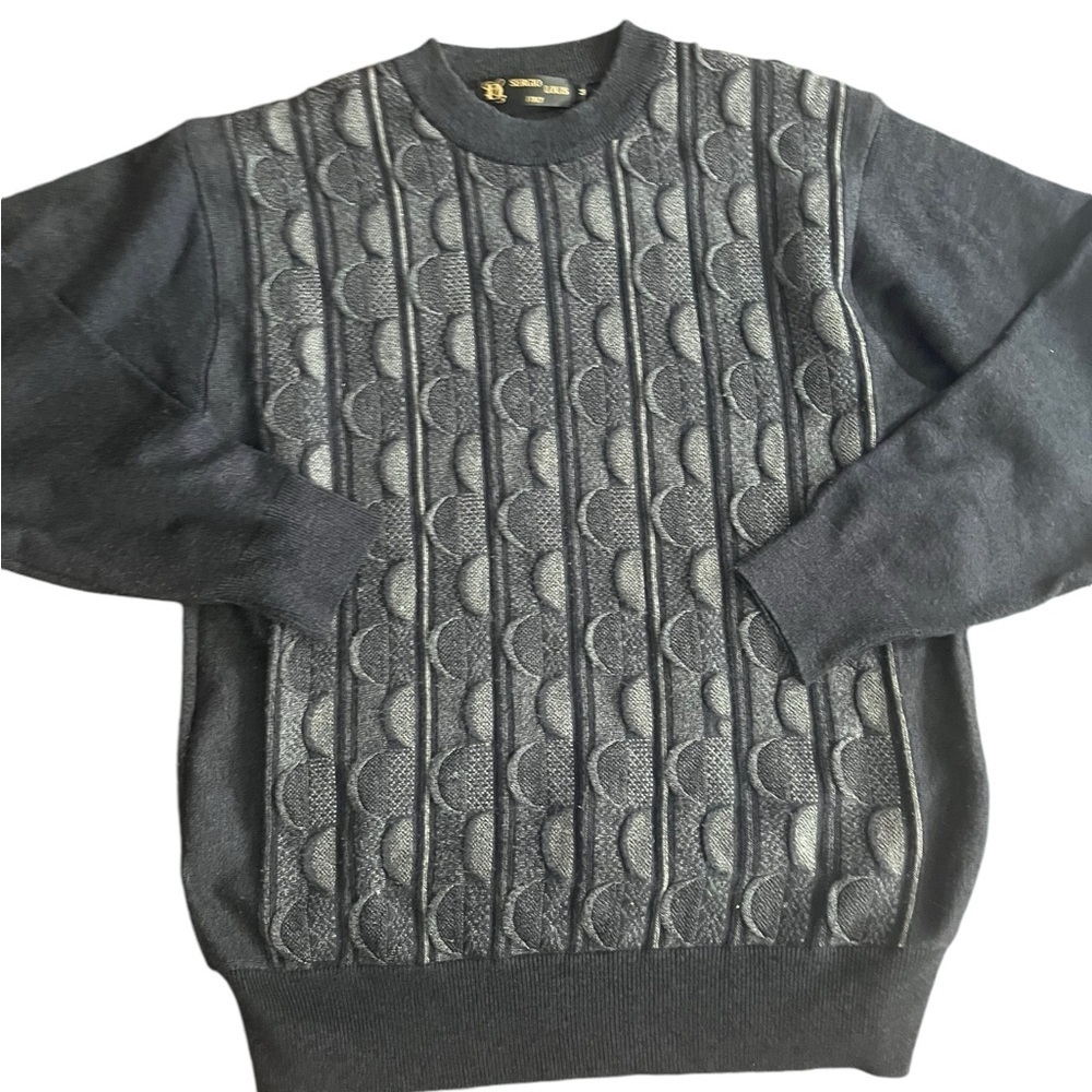 Vintage grandpa sweater geometric shapes 3D knitting greys made in Italy M